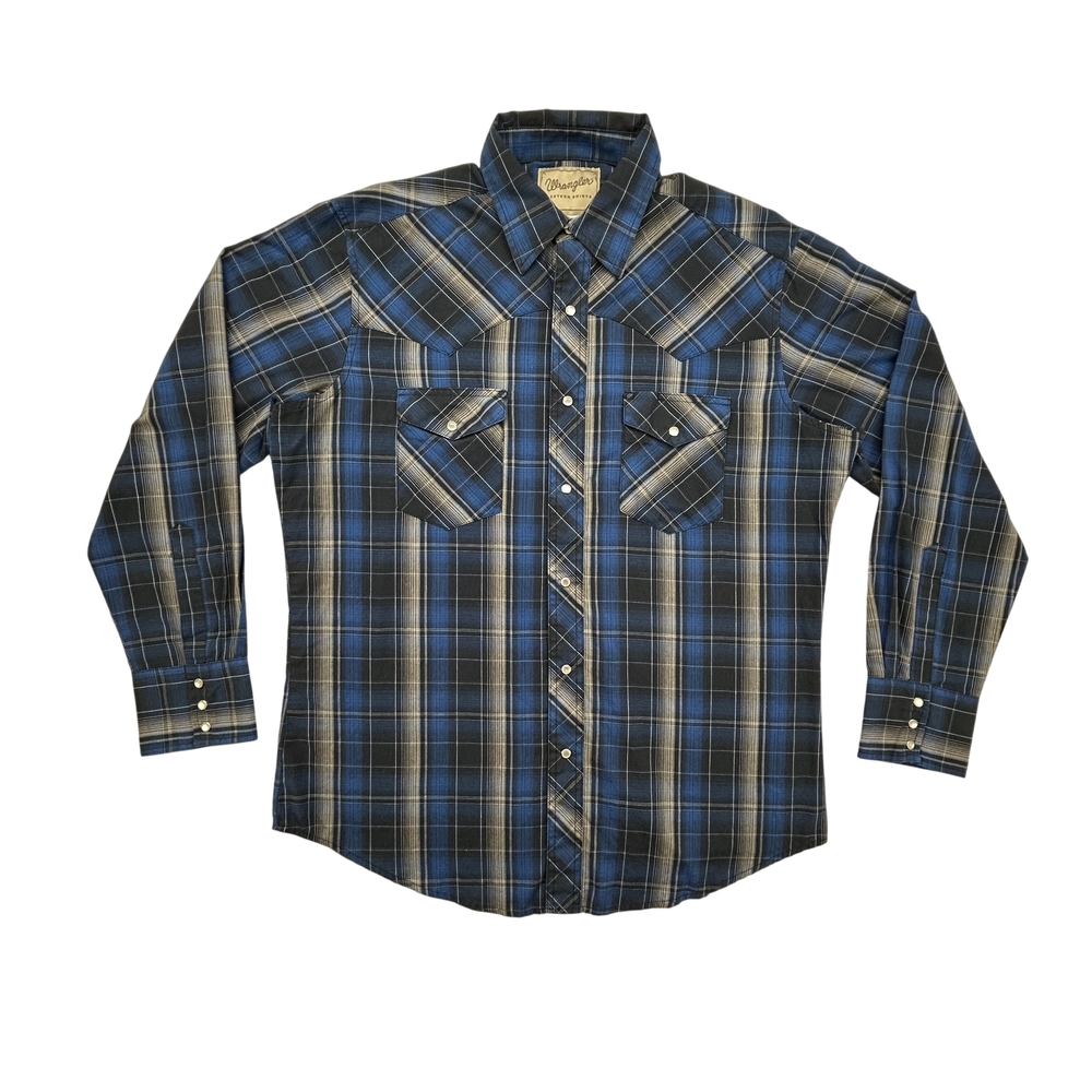 Wrangler Shirt Mens Large Pearl Snap Western Plaid Cowboy Rodeo WM242BK